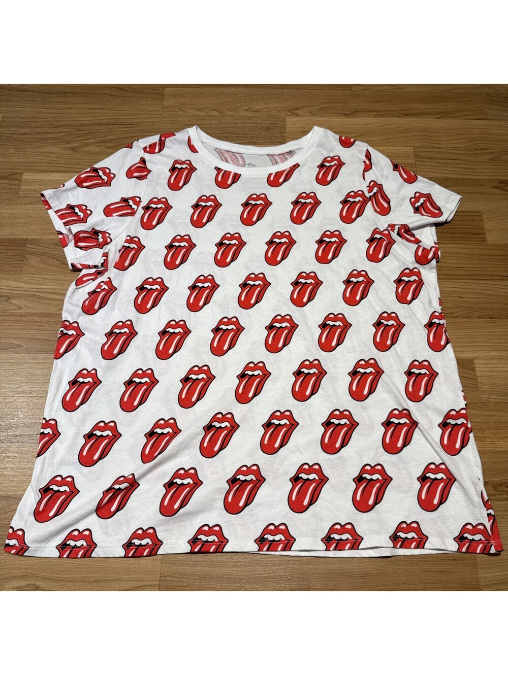Rolling Stones Tongue Logo All Over Print T Shirt 2X White Red Rock Band Tee